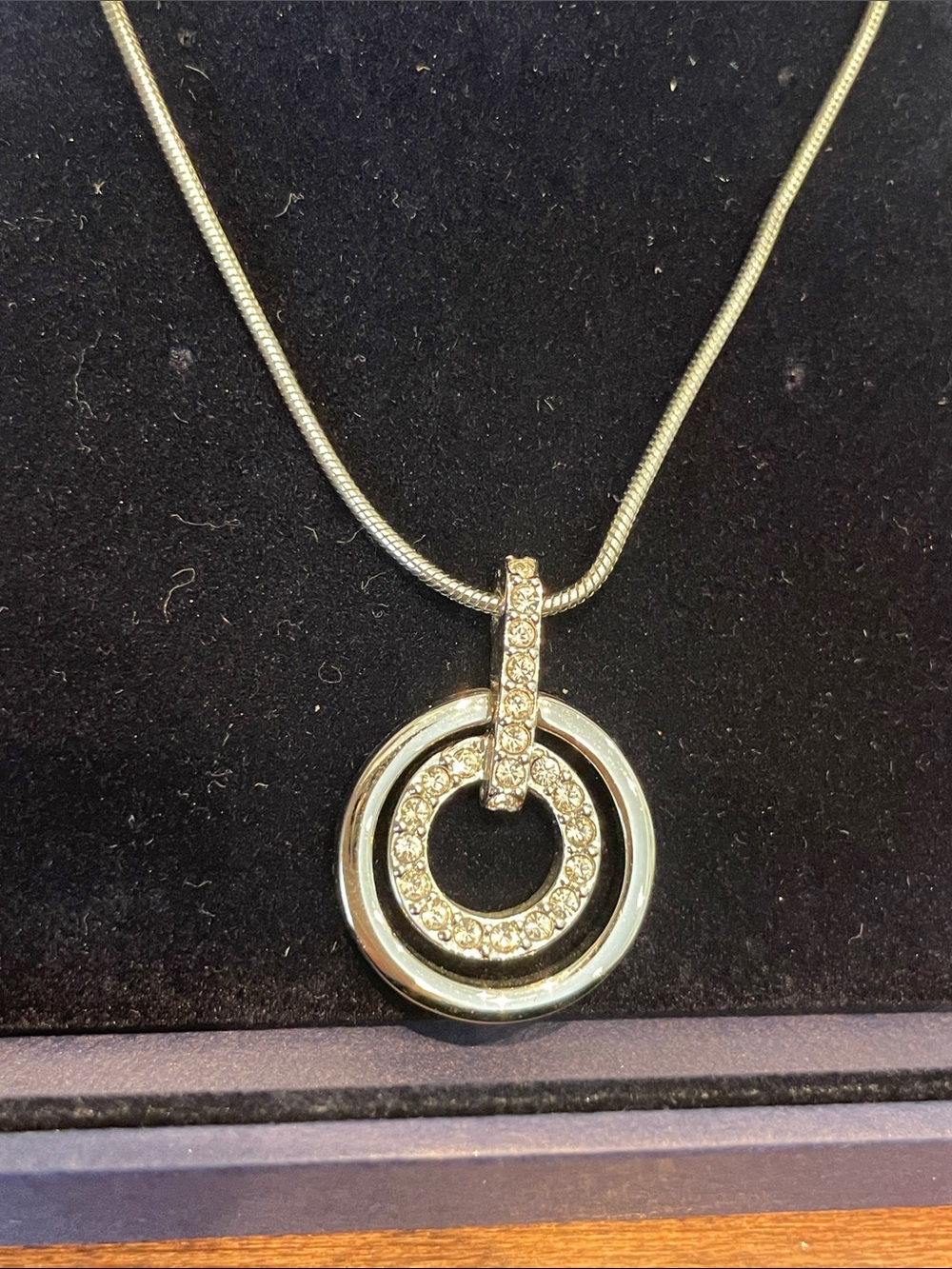 Swarovski Silver Crystal Double Circle Pendant Necklace - Picture 3 of 6